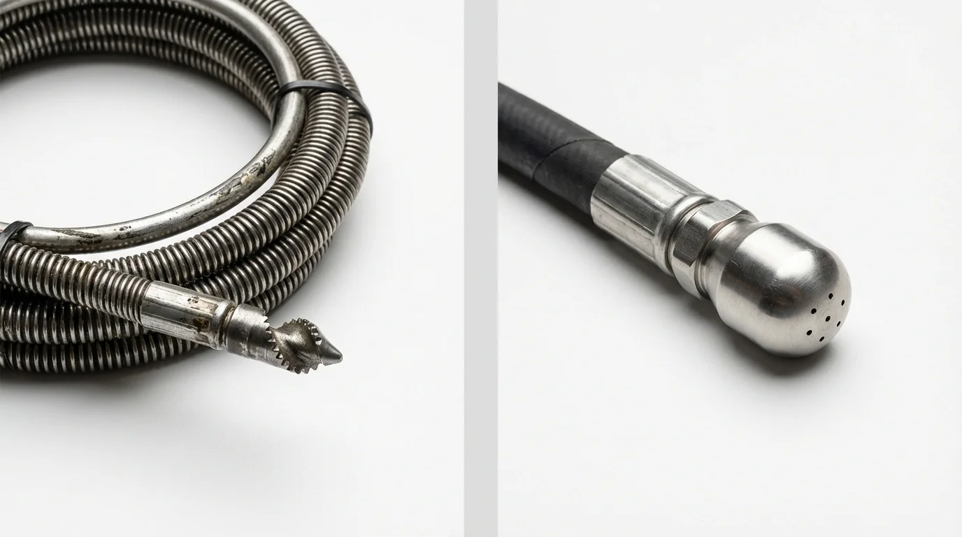 Drain snake cable and hydro jetting nozzle used for drain cleaning in Stevensville, MI